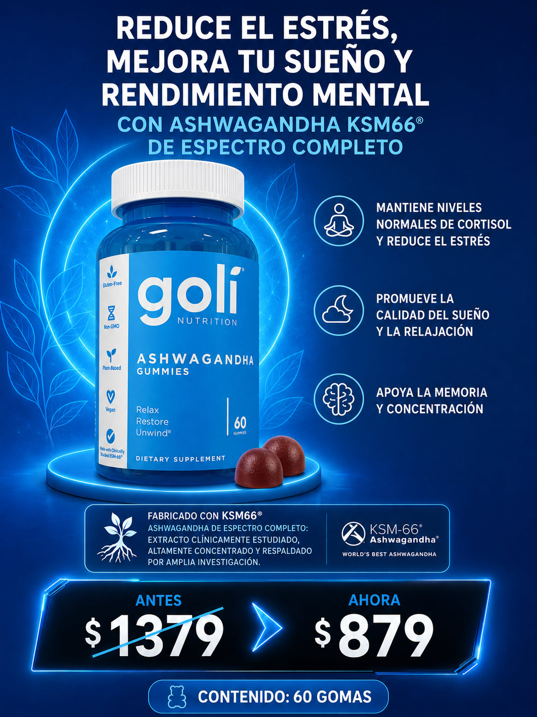 Suplemento Goli Ashwaganda 60 gomas